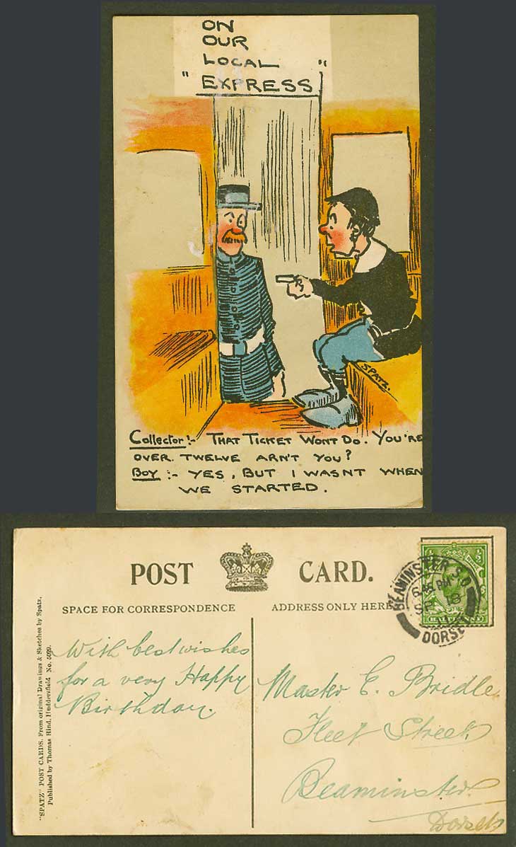 Spatz Artist Signed 1911 Old Postcard Ticket won't do, You're over 12 arn't You?