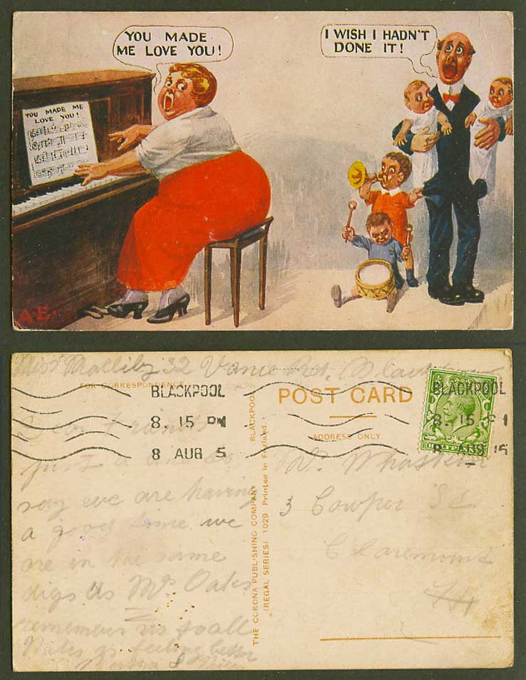 You Made Me Love You Piano I Wish I Hadn't Done It! Baby Twins 1915 Old Postcard