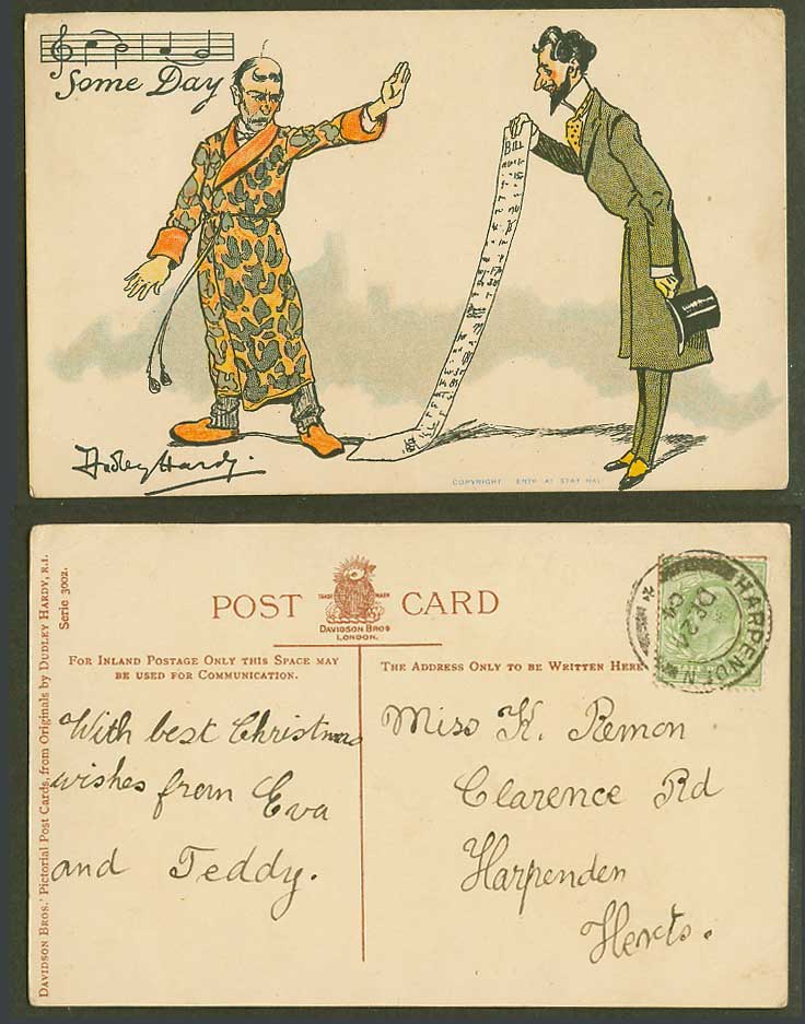 Dudley Hardy Artist Signed 1904 Old Postcard Some Day, Music Musical Notes, BILL