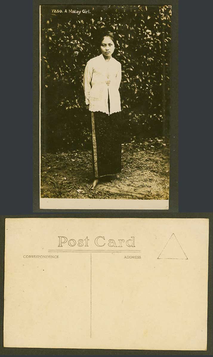 Singapore Old Real Photo Postcard A Malay Girl Barefoot Woman, Costumes No. 7230