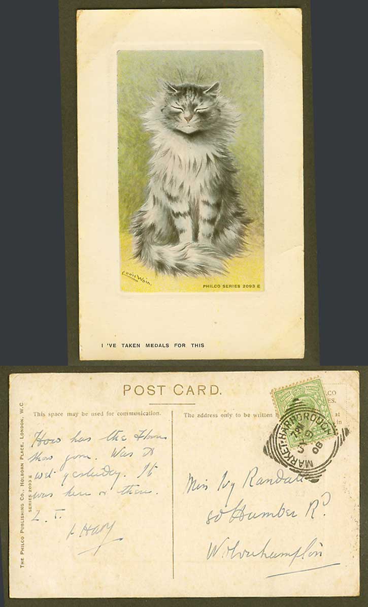 Louis Wain Artist Signed Cat Kitten I've Taken Medals For This 1908 Old Postcard