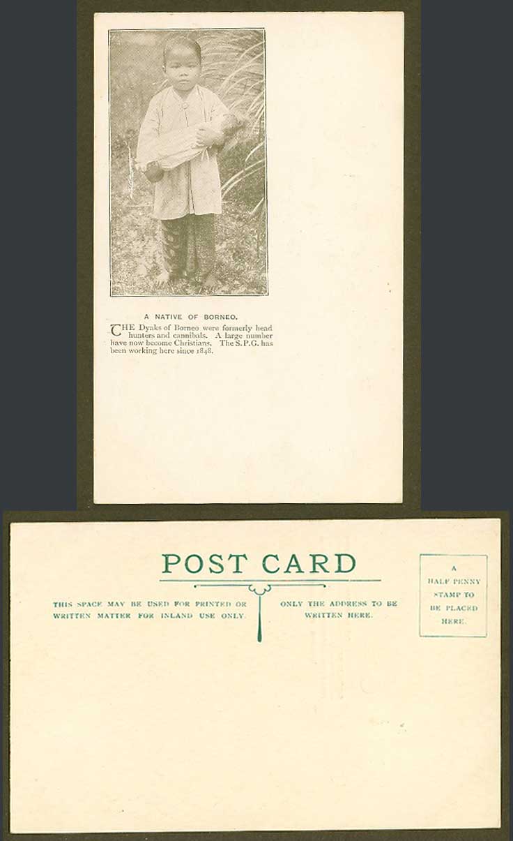 North Borneo Old Postcard A Native of Borneo Dyak Little Girl, S.P.G. since 1848