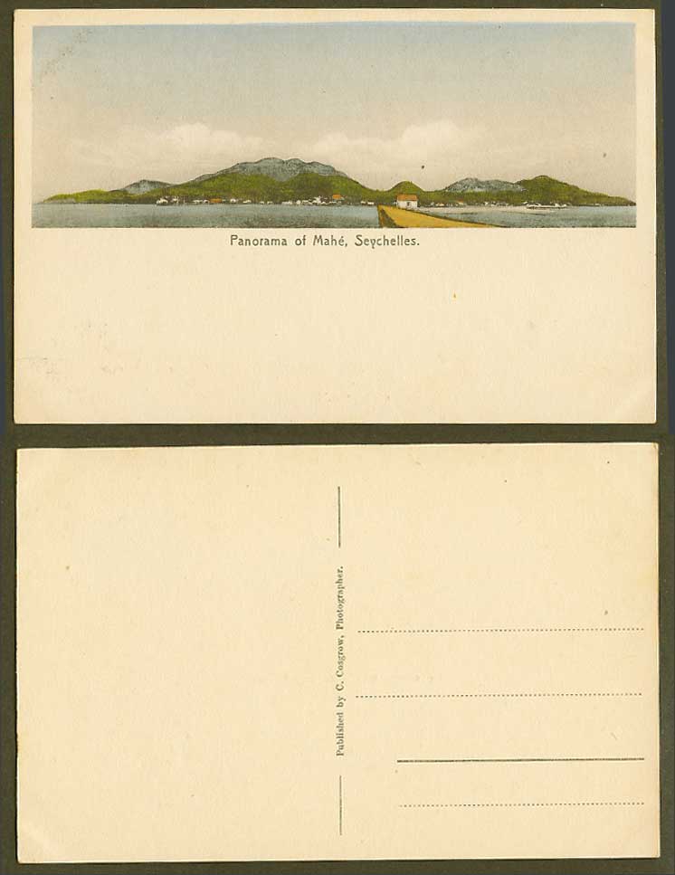 Seychelles Old Colour Postcard Panorama of Mahe Mahé Pier Jetty Bridge Mountains