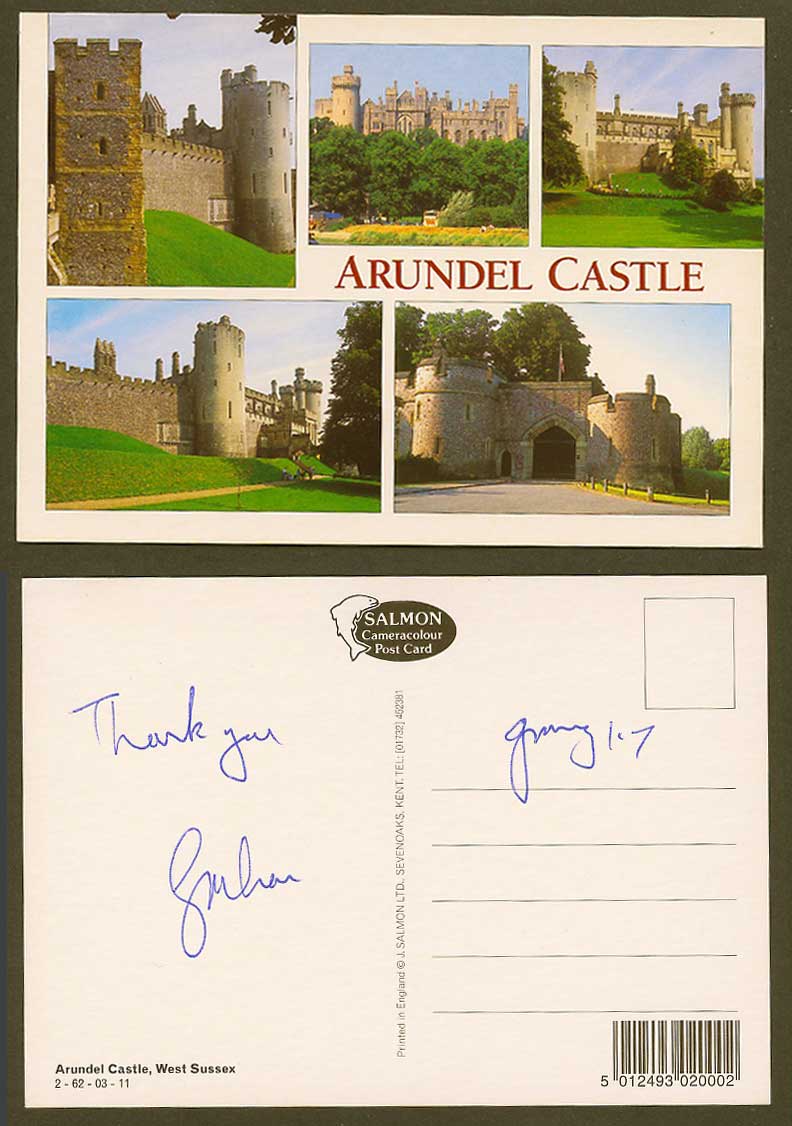 Arundel Castle, Gate, Towers, Lawn, West Sussex Multiview Larger Colour Postcard