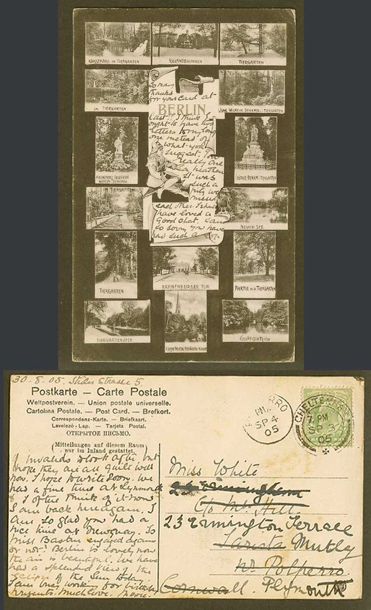 Germany BERLIN 1905 Old Multiview Postcard Tiergarten Zoo, Never See Lake, Gnome