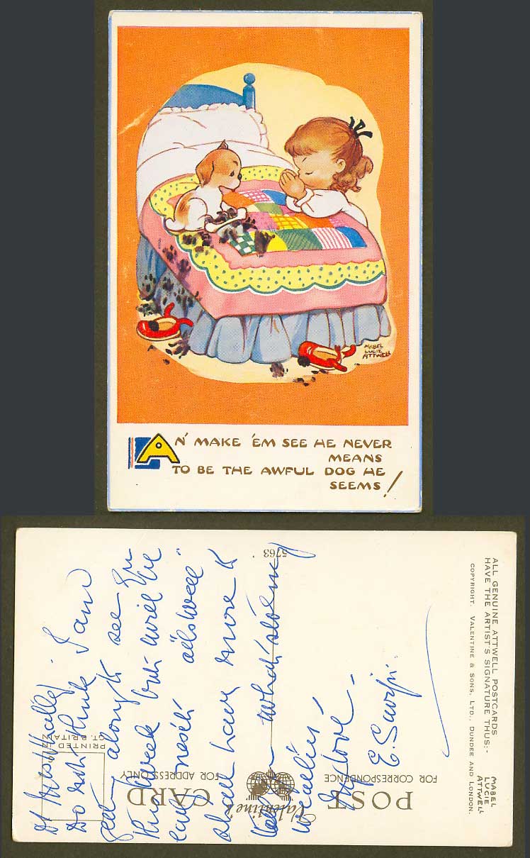 MABEL LUCIE ATTWELL Old Postcard Make Em See He Never Means to be Awful Dog 5763