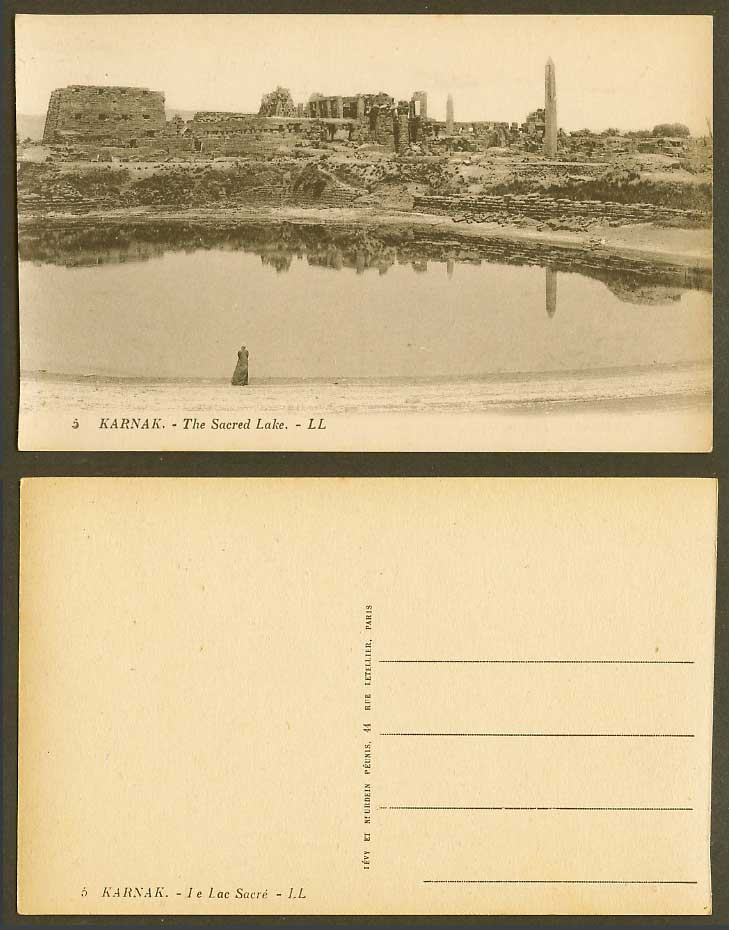 Egypt Old Postcard Karnak The Sacred Lake, Amen Ra, Obelisk, Le Lac Sacre L.L. 5