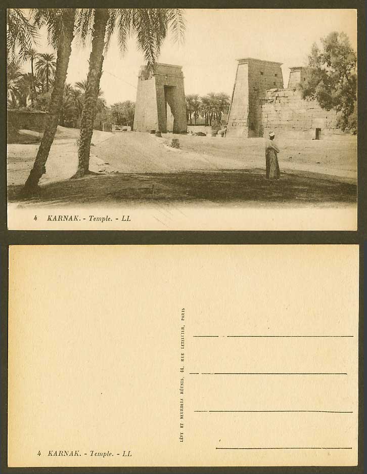 Egypt Old Postcard Karnak Temple Ruins Gate Palm Trees Arabe Arab Man L.L. No. 4