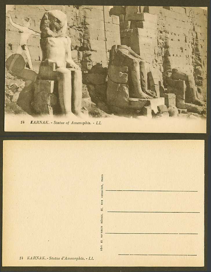 Egypt Old Postcard Karnak, Statue of Amenophis Statue d'Amenophis, Ruins L.L. 14