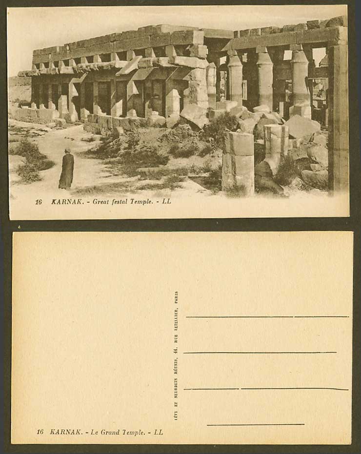 Egypt Old Postcard KARNAK Great Feast Temple, Le Grand Temple, Ruins L.L. No. 16