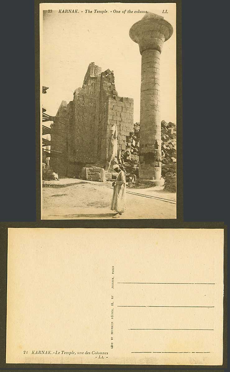 Egypt Old Postcard Karnak Temple Ruins One of Columns Column Arab Prayer L.L. 23