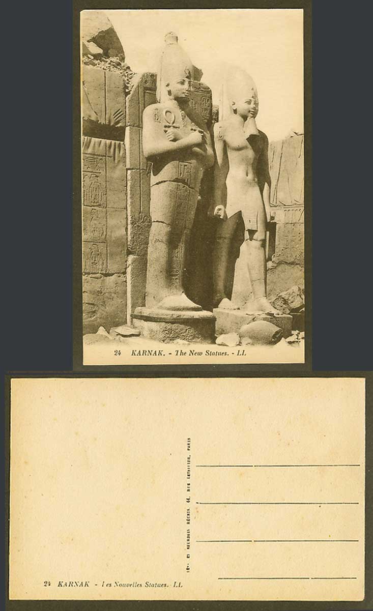 Egypt Old Postcard Karnak The New Statues Les Nouvelles Temple Ruins L.L. No. 24