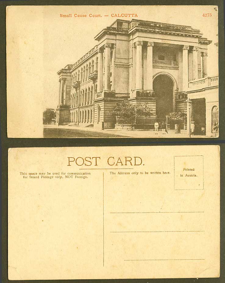 India Old Postcard Small Cause Court Calcutta Street Scene 2 Native Men No.4275