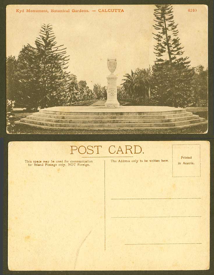 India Old Postcard Kyd Monument Botanical Gardens Calcutta, Botanic Garden Steps