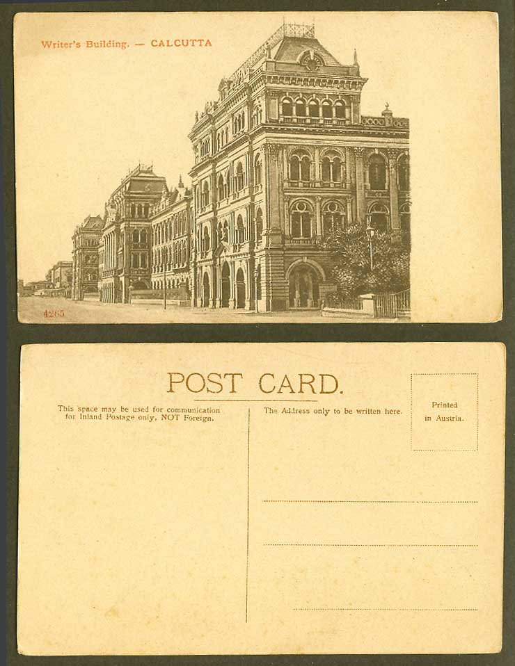 India British Indian Old Postcard Writer's Building Calcutta, Street Scene 4265