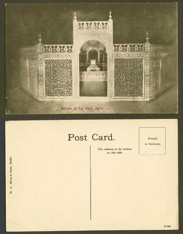 India Old Postcard Marble Screen Grille of TAJ MAHAL Agra Mughal Taj Mahl H.A.M.