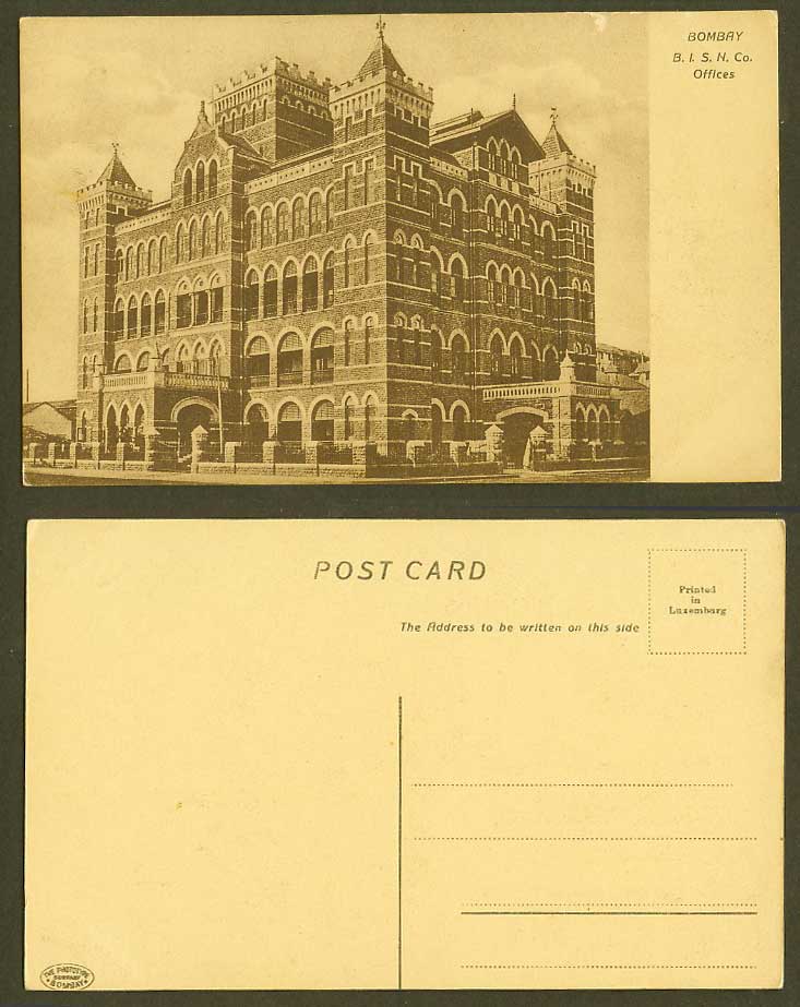 India Old Postcard B.I.S.N. Co. Offices Bombay, British Indian The Phototype Co.