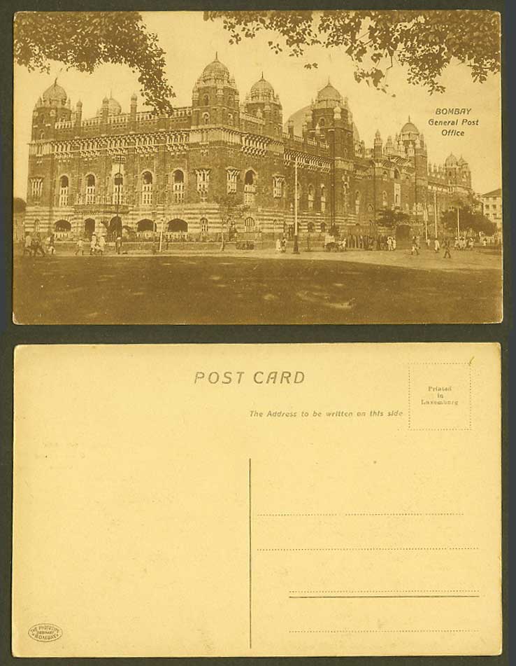 India Old Postcard Bombay G.P.O. General Post Office Street Scene Phototypie Co.