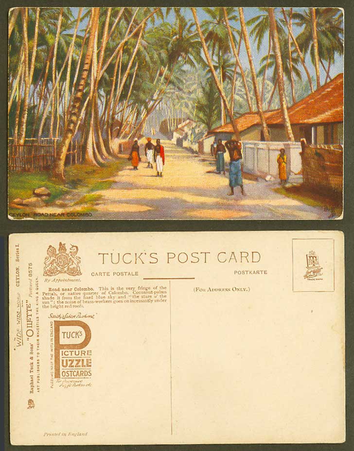 Ceylon Old Tuck's Picture Puzzle Postcard Road nr. Colombo Pettah Native Quarter
