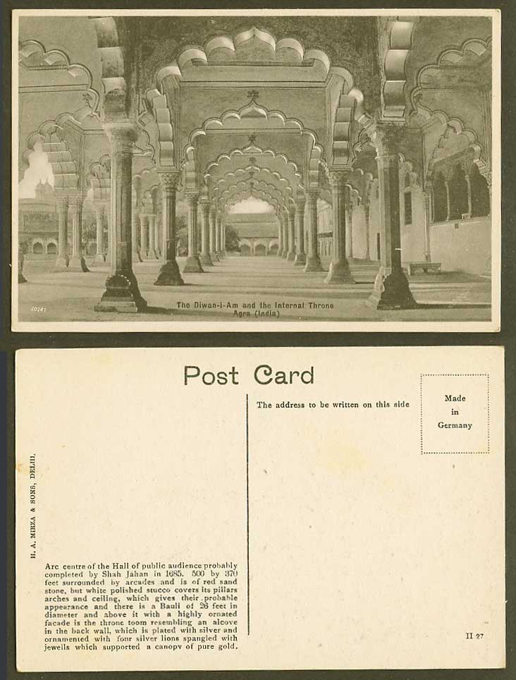 India Old Postcard Diwan-i-Am and Internal Throne Hall of Public Audience, Agra