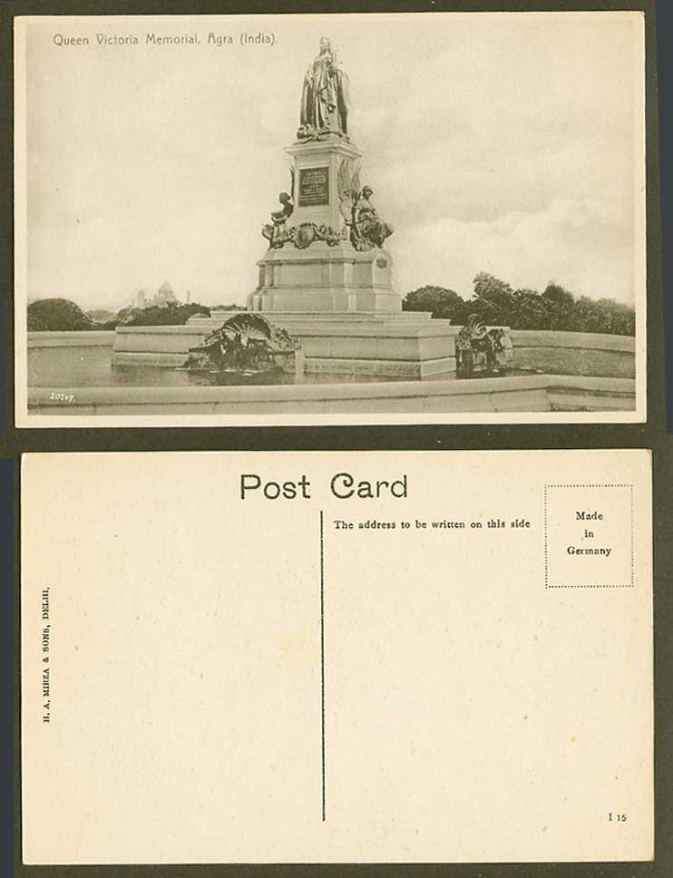 India Old Postcard Queen Victoria Memorial Agra Queen's Statue Monument HA Mirza