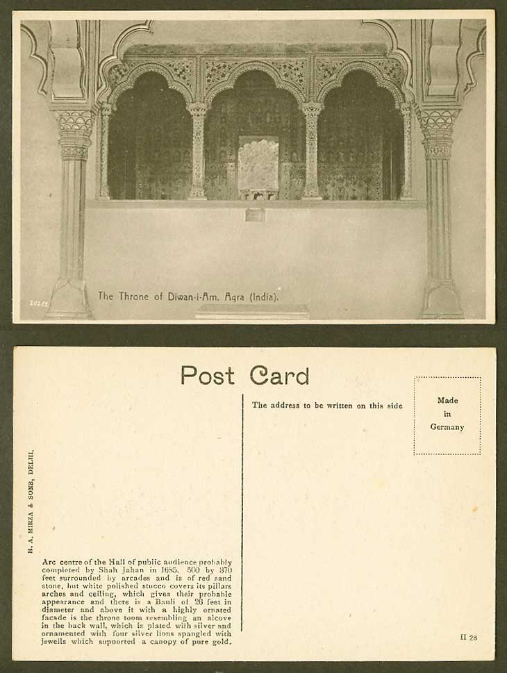 India Old Postcard Throne of Diwan-i-Am Agra, Arc Centre Hall of Public Audience