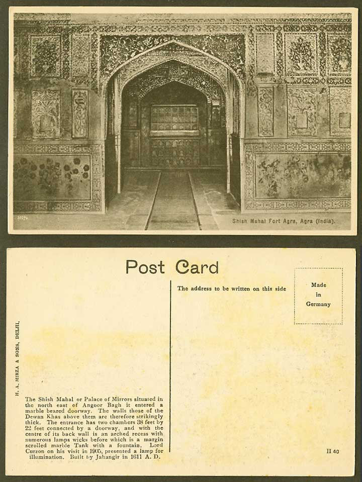India Old Postcard Shish Mahal, Fort Agra, Palace of Glass or Palace of Mirrors