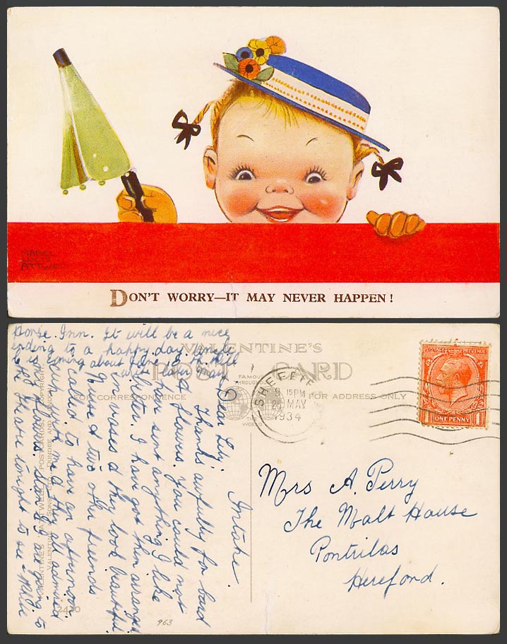 MABEL LUCIE ATTWELL 1934 Old Postcard Don't Worry - It May Never Happen! No.2410