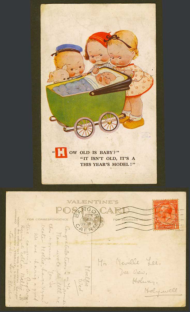 MABEL LUCIE ATTWELL 1934 Old Postcard Baby isn't Old It's This Year's Model 2316