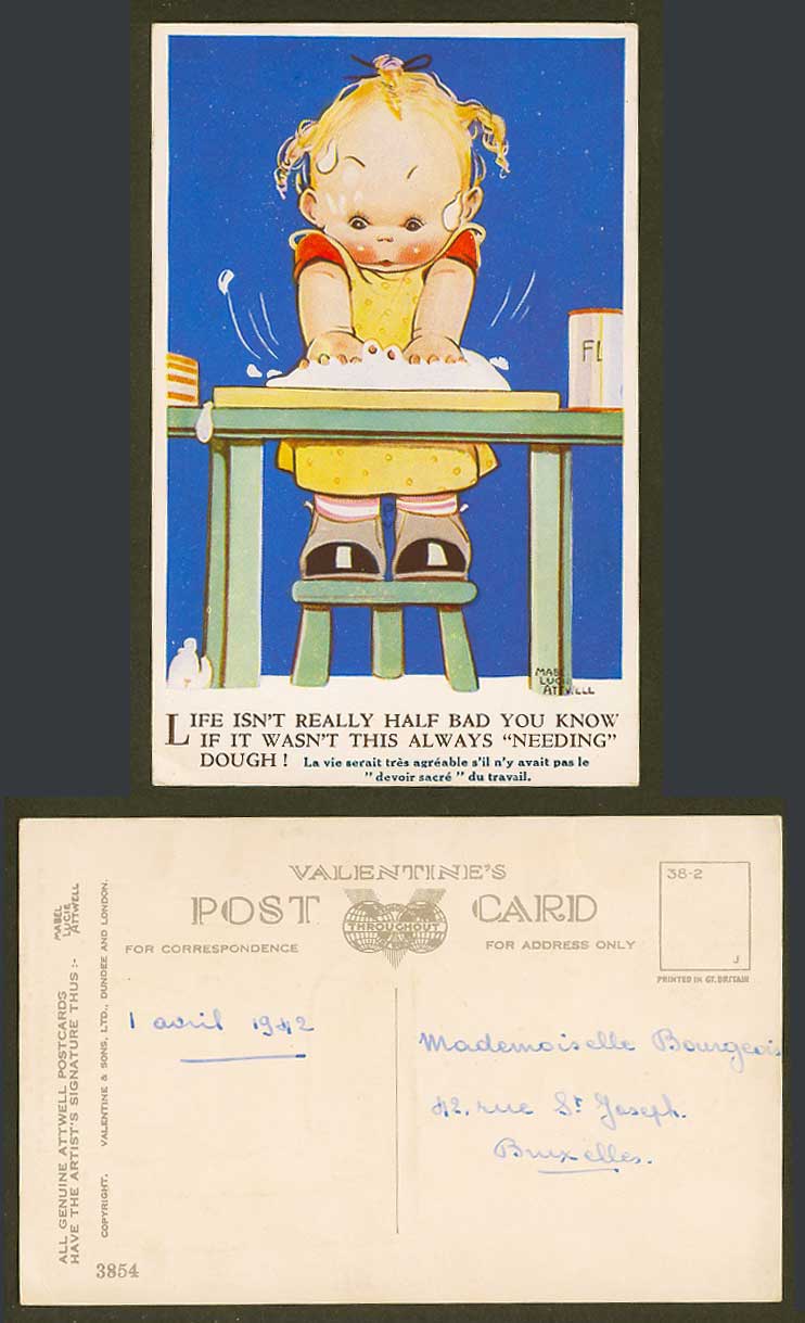 MABEL LUCIE ATTWELL 1942 Old Postcard Needing Dough Life Isn't Half Bad No. 3854