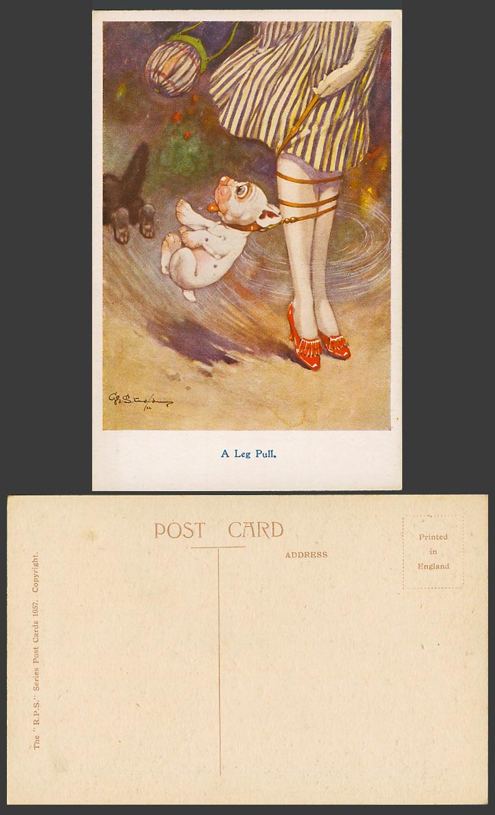 BONZO DOG GE Studdy Old Postcard A Leg Pull, Black Cat Red High Heels Shoes 1057