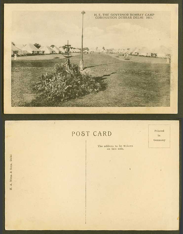 India HE Governor Bombay Camp Coronation Durbar Delhi 1911 Old Postcard Fountain