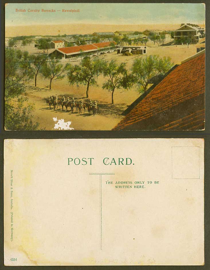 Pakistan Old Colour Postcard British Cavalry Barracks Rawalpindi Soldiers Horses