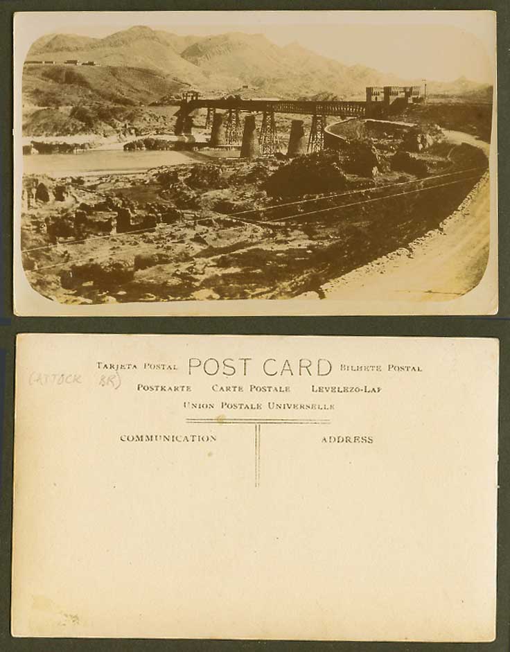 Pakistan Old Real Photo Postcard Attock Bridge River Indus Street Scene Panorama