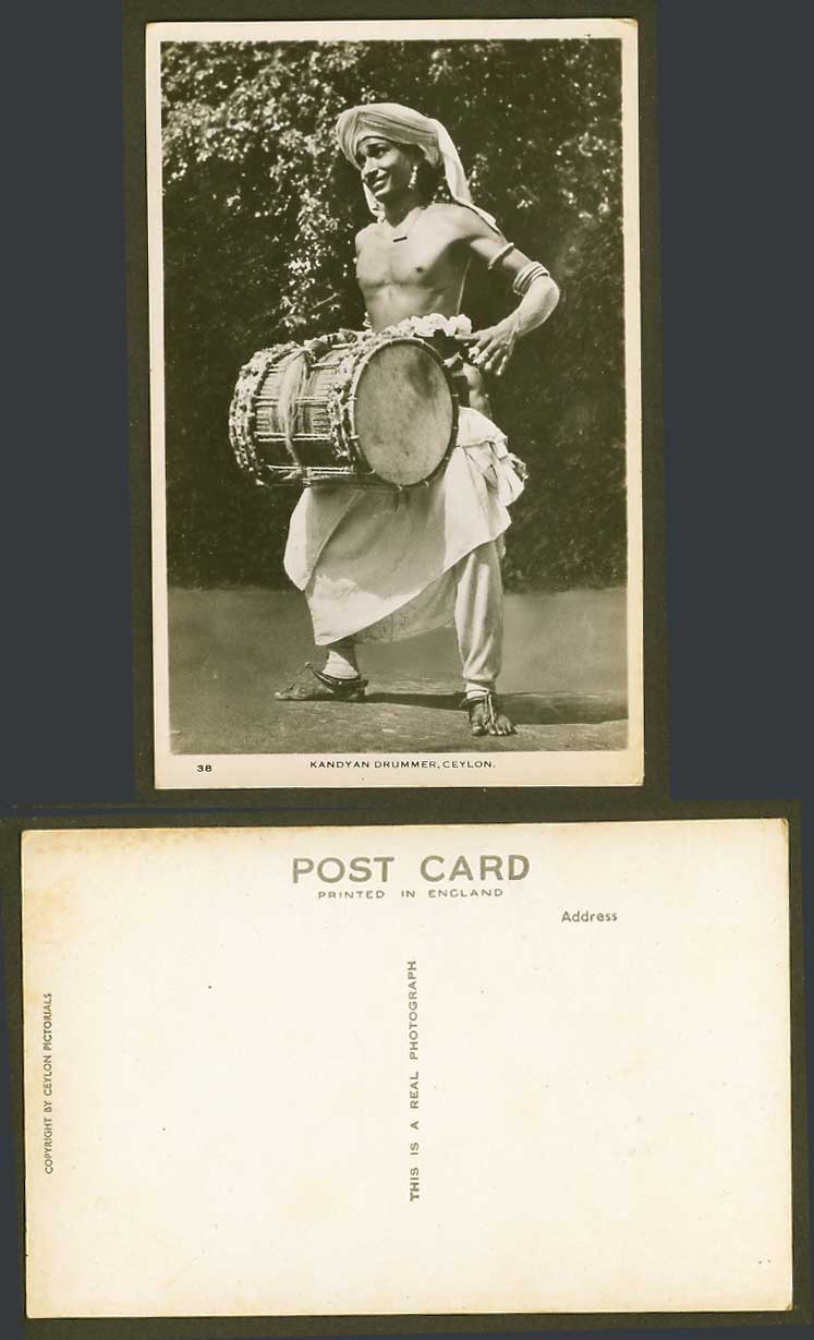 Ceylon Old Real Photo Postcard Kandyan Drummer, Kandy, Drum Musician Ethnic Life