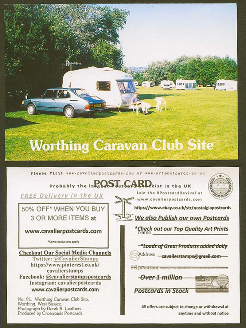 Worthing Caravan Club Site, West Sussex Campsite Caravans Larger Colour Postcard