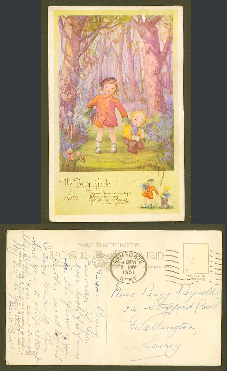 Dorothy B. Watkins 1951 Old Postcard The Fairy Glade Peeping from Tree-Tops Girl