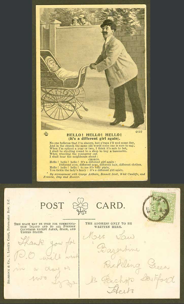 Hello! It's a Different Girl Again! Man Baby Pushchair, Humour 1905 Old Postcard