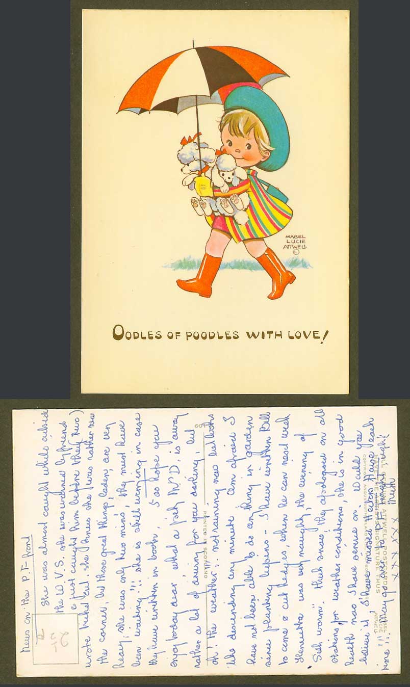 MABEL LUCIE ATTWELL Old Postcard Poodle Dog Dogs Oodle of Poodles with Love C109