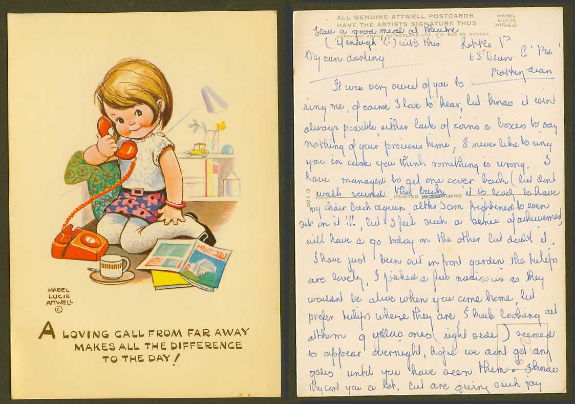 MABEL LUCIE ATTWELL Old Postcard Loving Call from Far Away Makes Difference C120