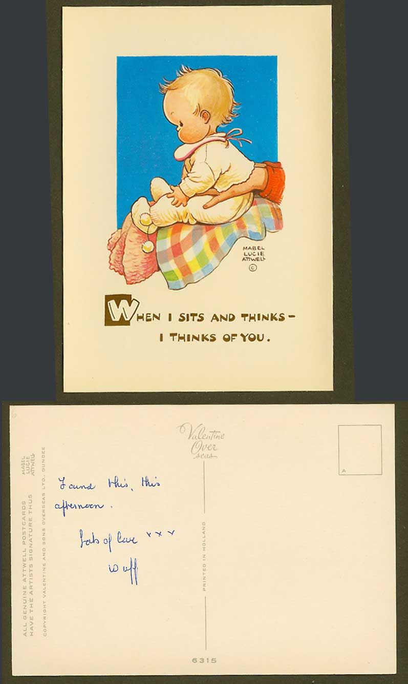 MABEL LUCIE ATTWELL Old Postcard When I Sits and thinks I Thinks of You No. 6315