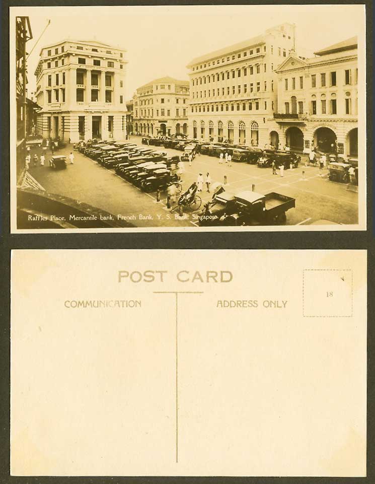 Singapore Old Real Photo Postcard Raffles Place Mercantile Bank French Y.S Banks