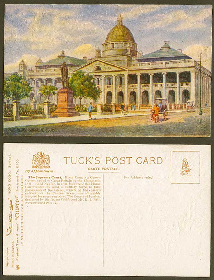 Hong Kong Old Tuck's Oilette Postcard Supreme Court Courts of Justice Aston Webb