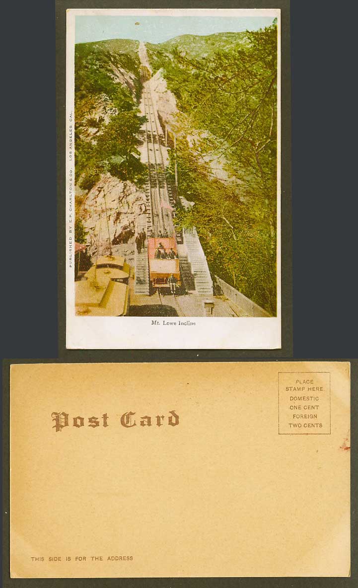 USA Mount Mt. Lowe Incline Railway Train Railroad Los Angeles Old Color Postcard