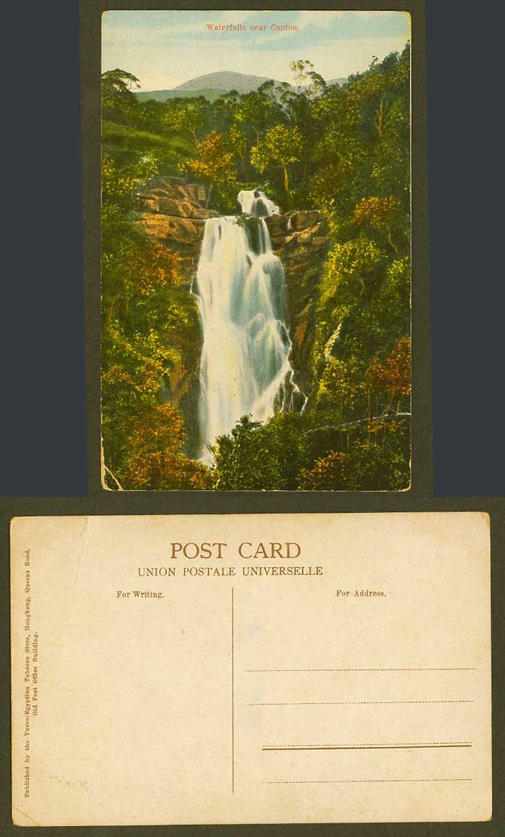 China Old Colour Postcard Waterfalls near Canton Water Falls Mountains Hong Kong
