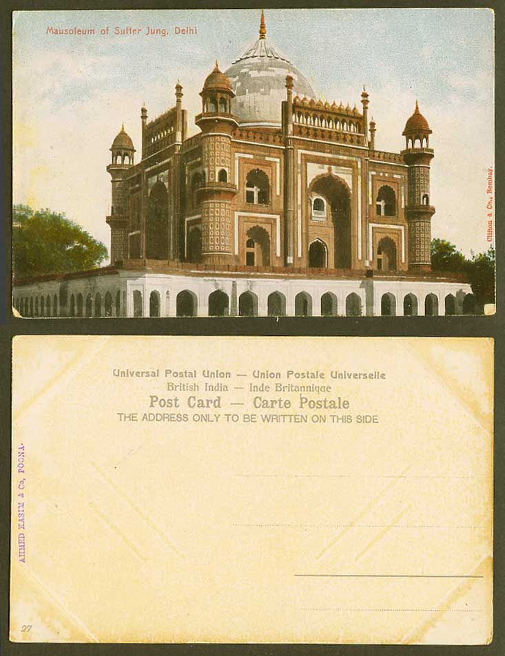 India Old Colour Postcard Mausoleum of Sufter Jung Delhi Tomb, Ahmed Kasim & Co.