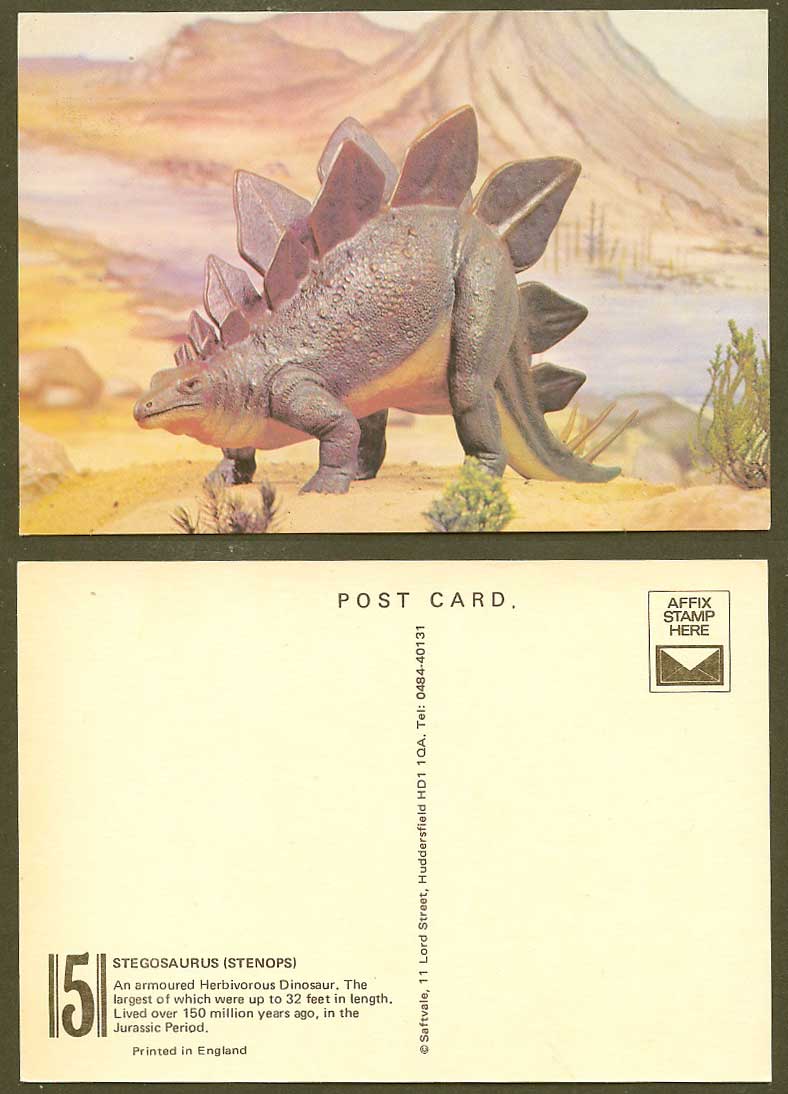 Dinosaur Stegosaurus Stenops, Armoured Herbivorous, Jurassic Period ART Postcard