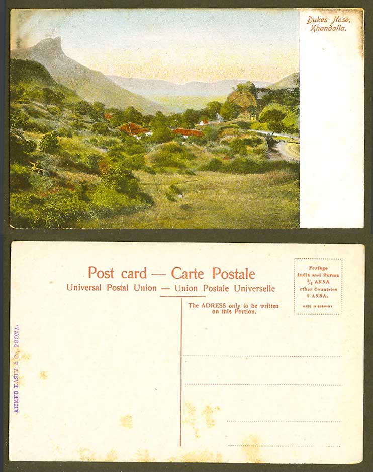 India Old Colour Postcard Dukes Nose Khandalla Hills Panorama, Ahmed Kasim & Co.
