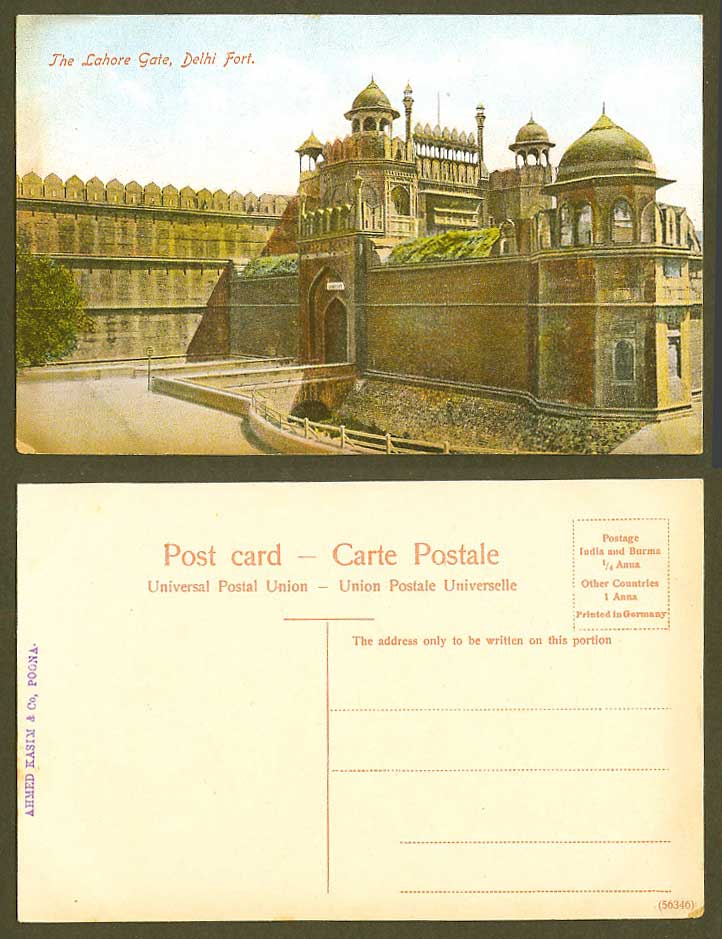 India Old Colour Postcard Lahore Gate Fort Delhi, Built by The Emperor Shahjahan