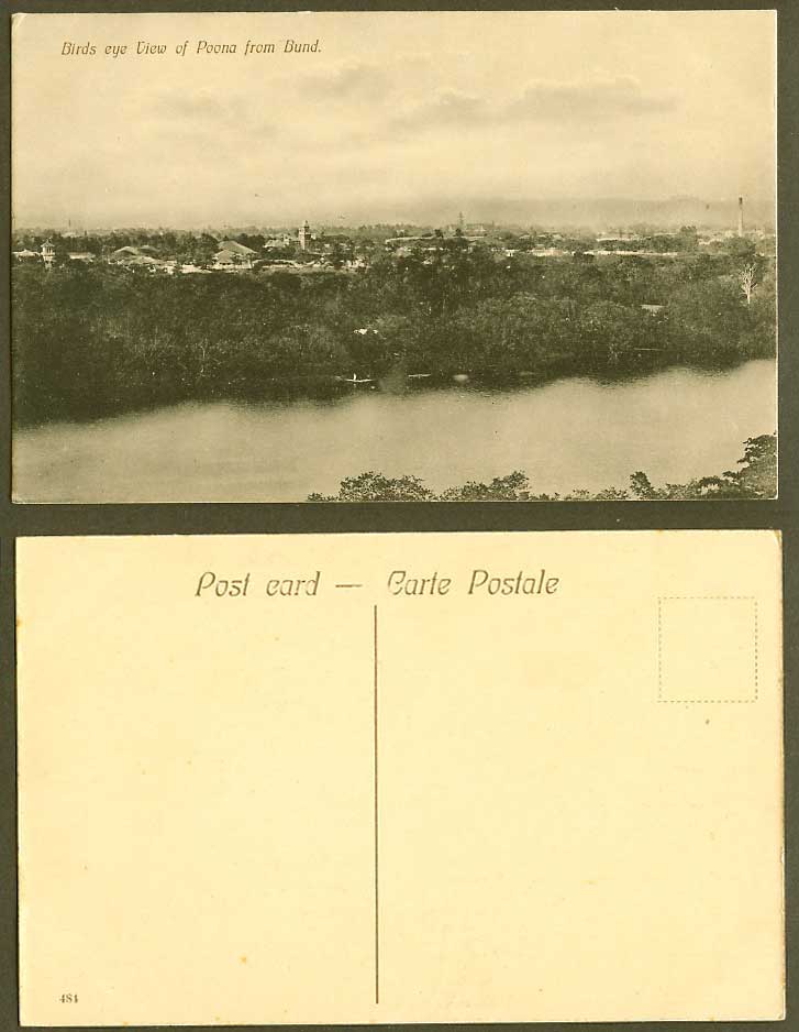 India Old Postcard Birds' Eye View of Poona from Bund, General View Panorama 481